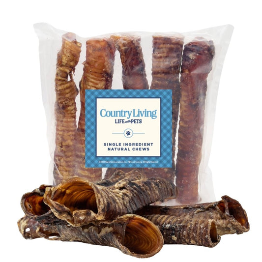 Country Living All-Natural Beef Trachea Dog Treats, Protein-Packed Chews – 12 Inches (5-Pack)