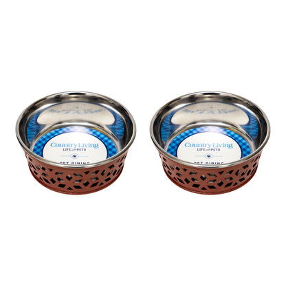 Country Living Set of 2 Stainless Steel Dog Bowls – Farmhouse Style, Ideal for Small to Medium Dogs