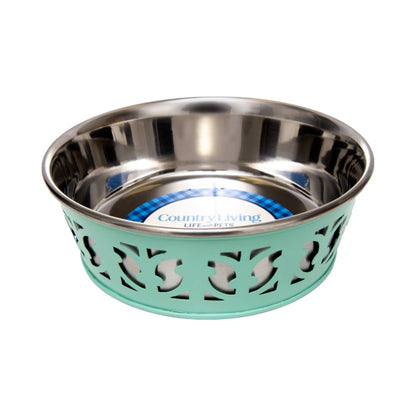Country Living Set of 2 Stainless Steel Dog Bowls – Farmhouse Style, Ideal for Small to Medium Dogs