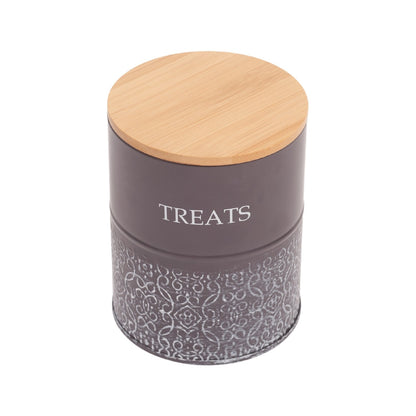 Country Living Dog Treat Canisters - Set of 2 Carbon Steel Jars with Bamboo Lids – Volcanic Gray