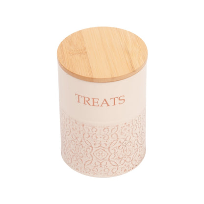 Country Living Dog Treat Canisters - Set of 2 Carbon Steel Jars with Bamboo Lids – White Swan