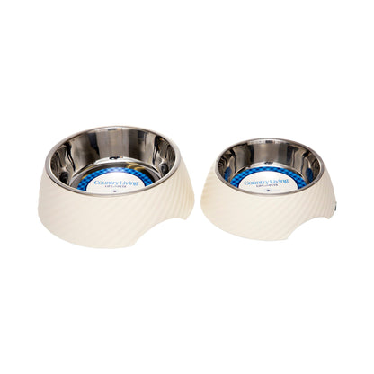 Country Living Set of 2 Round Twill Melamine Dog Bowls with Removable Stainless Steel Inserts – White Swan