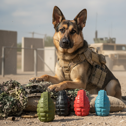 Grenade Shaped eDispenser Durable Dog Chew Toy & Treat Dispenser - Army Green