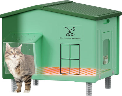 Heavy-Duty Heated Outdoor Cat House with Escape Door – 2 Sizes