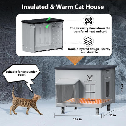 Heavy-Duty Heated Outdoor Cat House with Escape Door – 2 Sizes
