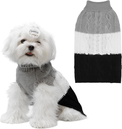 Color Block Cable Knit Dog Sweater – Turtleneck Pullover XS–XL