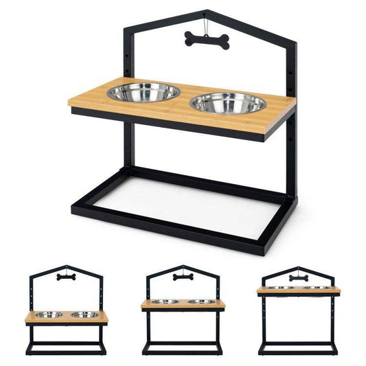 Adjustable Elevated Dog Feeder with 5 Height Settings - Premium Raised Pet Feeding Station with 2 Large Stainless Steel Bowls