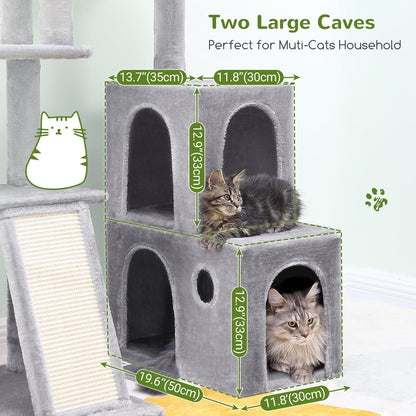 50-Inch Heavy Duty Cat Tree for Large Cats with Scratching Board & Condos