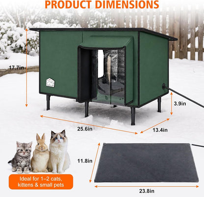 Heated Outdoor Cat House with Waterproof Roof & Dual Doors