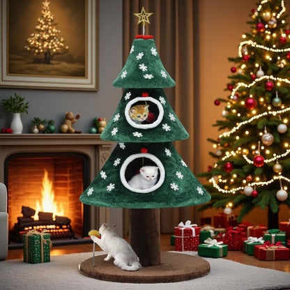 Christmas Cat Tree with Cozy Cat House – 47.2, 60 & 63 Inch