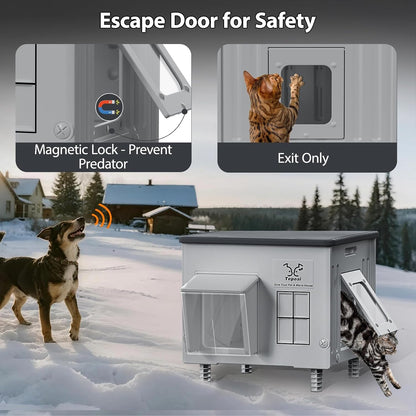 Heavy-Duty Heated Outdoor Cat House with Escape Door – 2 Sizes