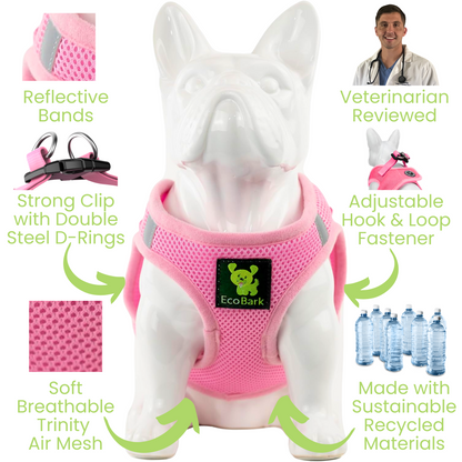 EcoBark Step In Dog Harness - XXXS to Medium Breeds- Reflective Soft Mesh Harness for Teacup, Small Dogs and Puppies / Baby Pink