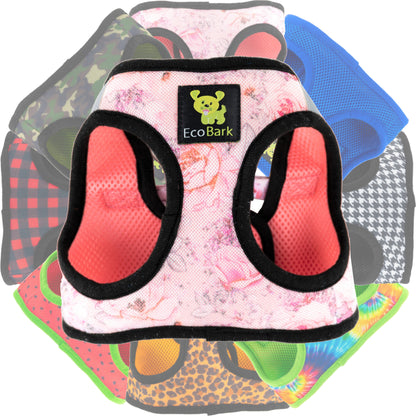 EcoBark Step In Dog Harness - XXXS to Medium Breeds- Reflective Soft Mesh Harness for Teacup, Small Dogs and Puppies / French Floral