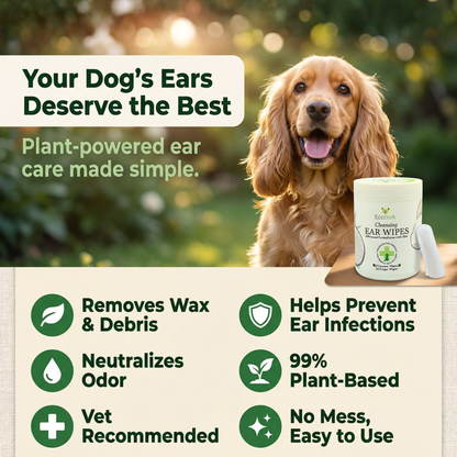 Dog Ear Wipes - Dog Ear Cleaning Wipes by EcoBark - Naturally Coconut Scented - 50 Count Finger Wipes For Puppies and Dogs