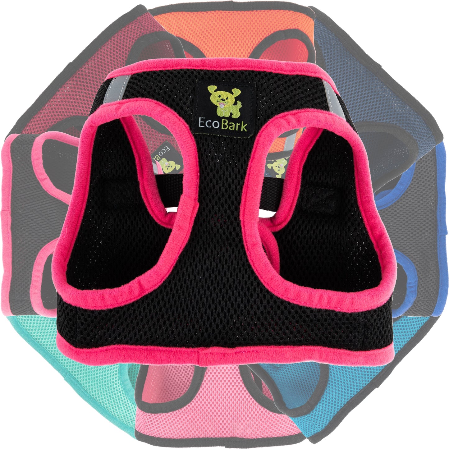 EcoBark Step In Dog Harness - XXXS to Medium Breeds- Reflective Soft Mesh Harness for Teacup, Small Dogs and Puppies / Black w/ Pink Piping