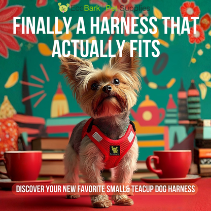 EcoBark Step In Dog Harness - XXXS to Medium Breeds- Reflective Soft Mesh Harness for Teacup, Small Dogs and Puppies / Red