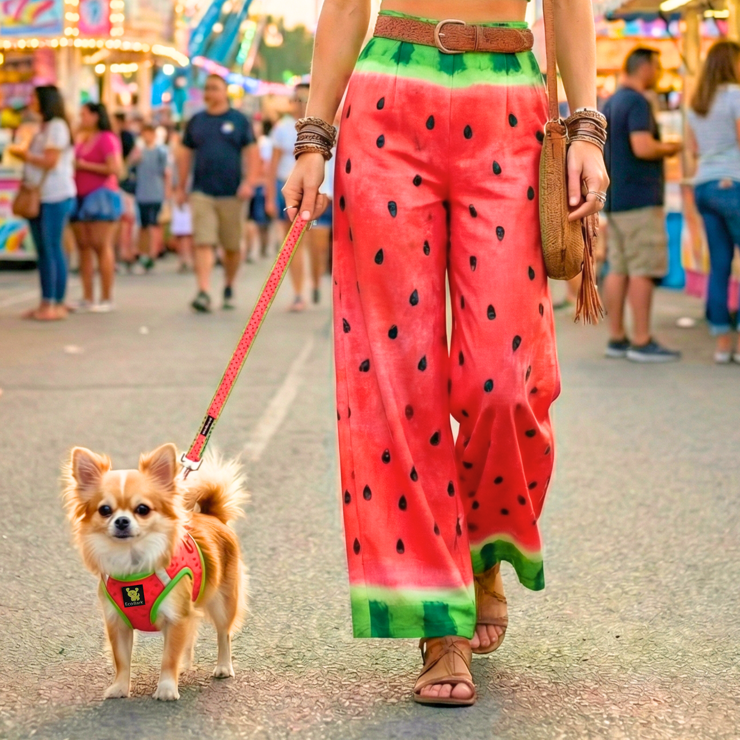 EcoBark Step In Dog Harness - XXXS to Medium Breeds- Reflective Soft Mesh Harness for Teacup, Small Dogs and Puppies / Black w/ Pink Piping / Watermelon