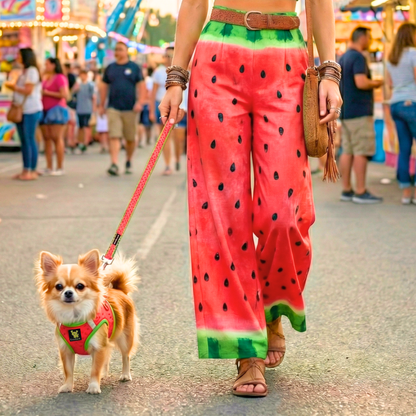 EcoBark Step In Dog Harness - XXXS to Medium Breeds- Reflective Soft Mesh Harness for Teacup, Small Dogs and Puppies / Black w/ Pink Piping / Watermelon
