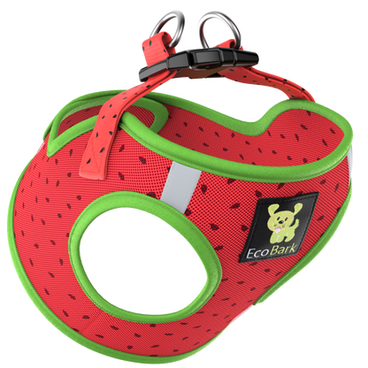 EcoBark Step In Dog Harness - XXXS to Medium Breeds- Reflective Soft Mesh Harness for Teacup, Small Dogs and Puppies / Black w/ Pink Piping / Watermelon
