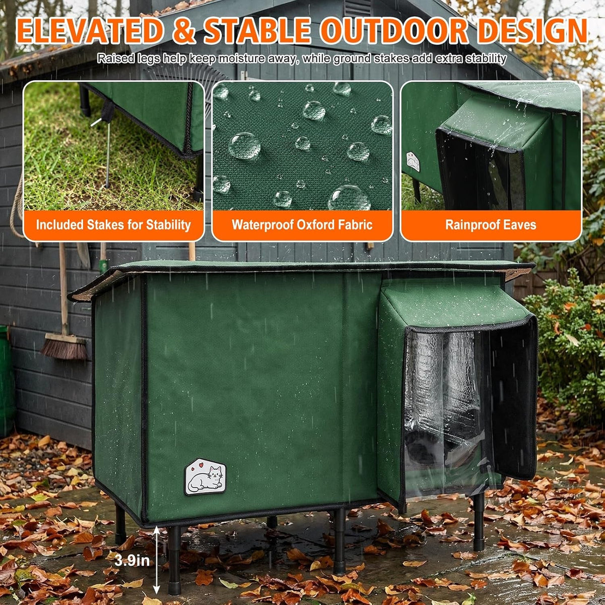 Heated Outdoor Cat House with Waterproof Roof & Dual Doors