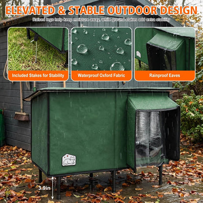 Heated Outdoor Cat House with Waterproof Roof & Dual Doors