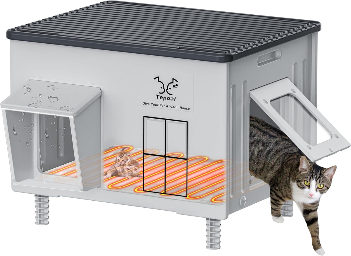 Heavy-Duty Heated Outdoor Cat House with Escape Door – 2 Sizes