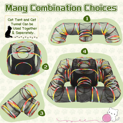 5-in-1 Outdoor Cat Enclosure with Tunnels, Portable Pop-Up Catio Playpen