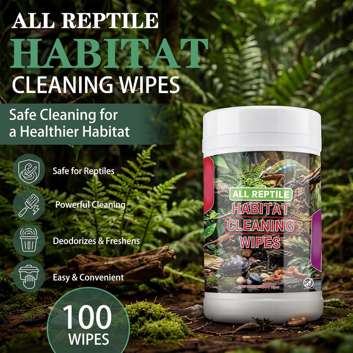 Reptile Habitat Cleaning Wipes – 2 Pack, 200 Count