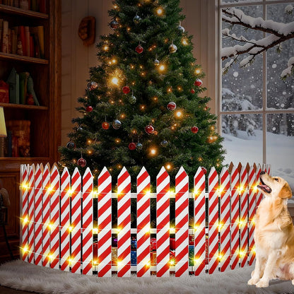 Lighted Wooden Christmas Tree Fence – 24 x 142 Inch, Candy Cane