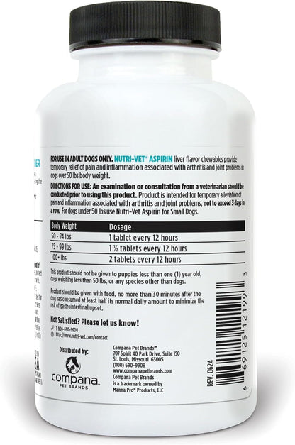 Nutri-Vet Dog Aspirin 300 mg for Large Dogs | Joint & Arthritis Relief