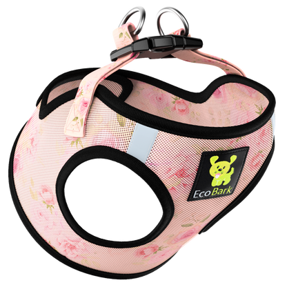 EcoBark Step In Dog Harness - XXXS to Medium Breeds- Reflective Soft Mesh Harness for Teacup, Small Dogs and Puppies / French Floral