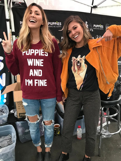 Puppies Wine & I'm Fine Crewneck Sweatshirt | Maroon | Gift for Dog Moms | Printed in USA