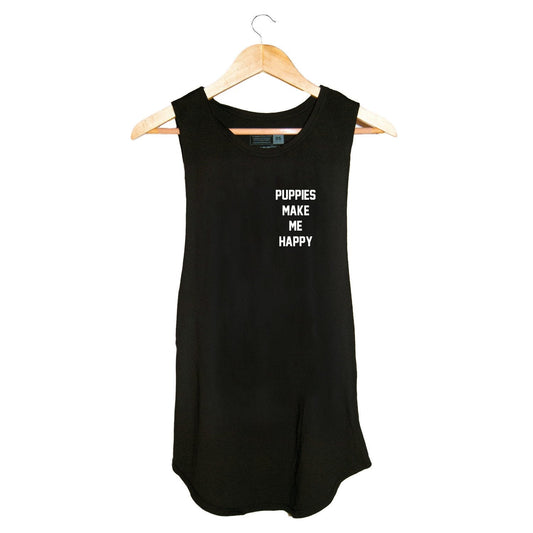 Puppies Make Me Happy Motto Sleeveless Top | Classic Gift for Dog Moms | Made in USA