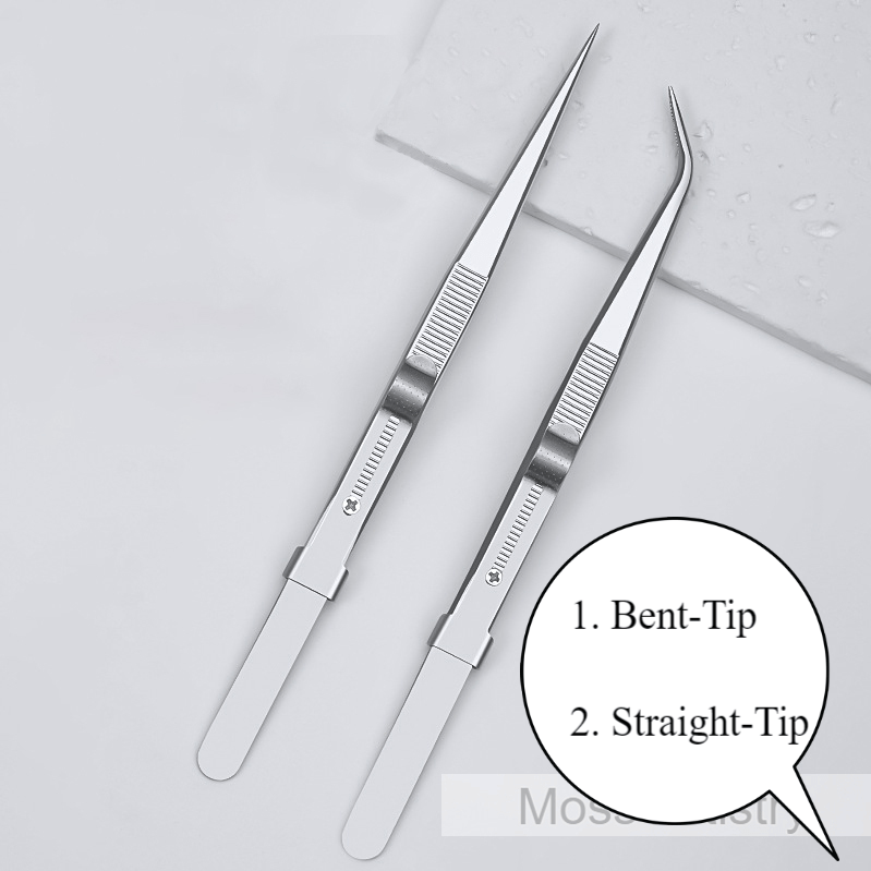6" Adjustable Stainless Steel Non-slip Tweezers 2 Pcs Set: Bent-Tip Tweezers and Straight-Tip Tweezers