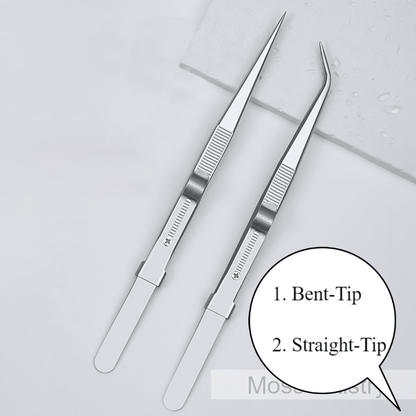 6" Adjustable Stainless Steel Non-slip Tweezers 2 Pcs Set: Bent-Tip Tweezers and Straight-Tip Tweezers