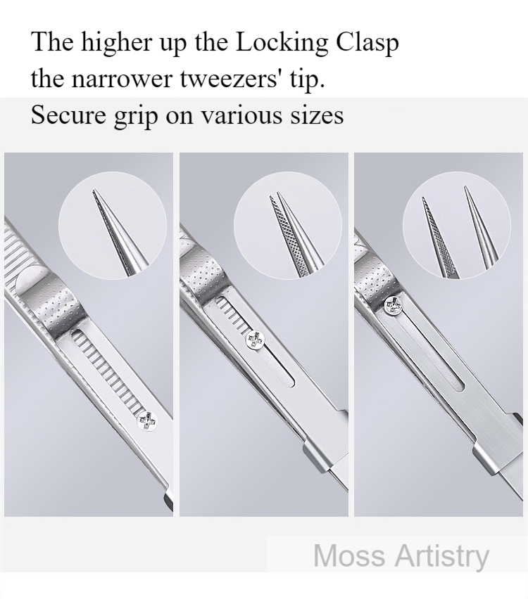 6" Adjustable Stainless Steel Non-slip Tweezers 2 Pcs Set: Bent-Tip Tweezers and Straight-Tip Tweezers