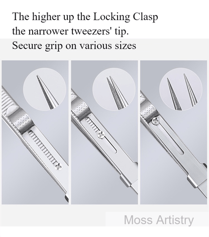 6" Adjustable Stainless Steel Non-slip Tweezers 2 Pcs Set: Bent-Tip Tweezers and Straight-Tip Tweezers