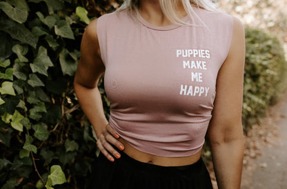 Puppies Make Me Happy Motto Crop Top Made in USA | Present for Dog Lovers
