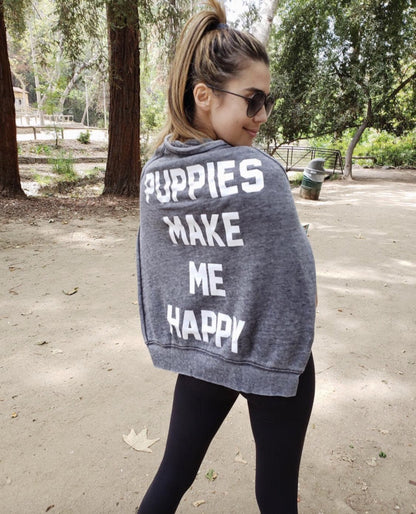 Puppies Make Me Happy Acid Wash Crewneck Sweatshirt | Gift for Dog Lovers | Printed in USA