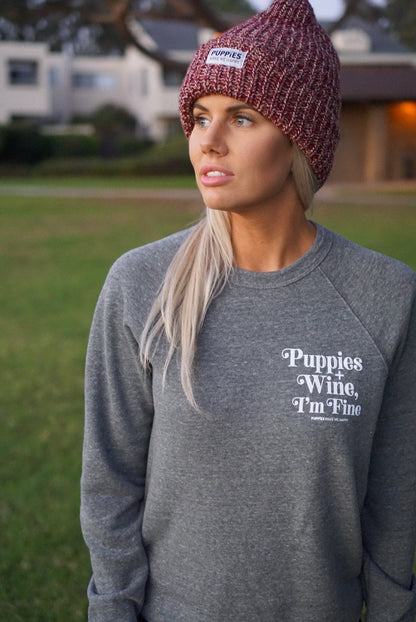 Puppies Wine & I'm Fine Crewneck Sweatshirt | Gift for Dog Moms | Printed in USA