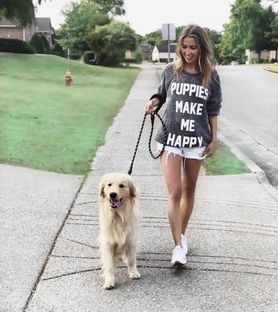 Puppies Make Me Happy Acid Wash Crewneck Sweatshirt | Gift for Dog Lovers | Printed in USA