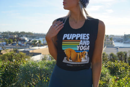 Puppies & Yoga Crop Tank | Gift for Dog Moms Who Do Yoga | Made in USA