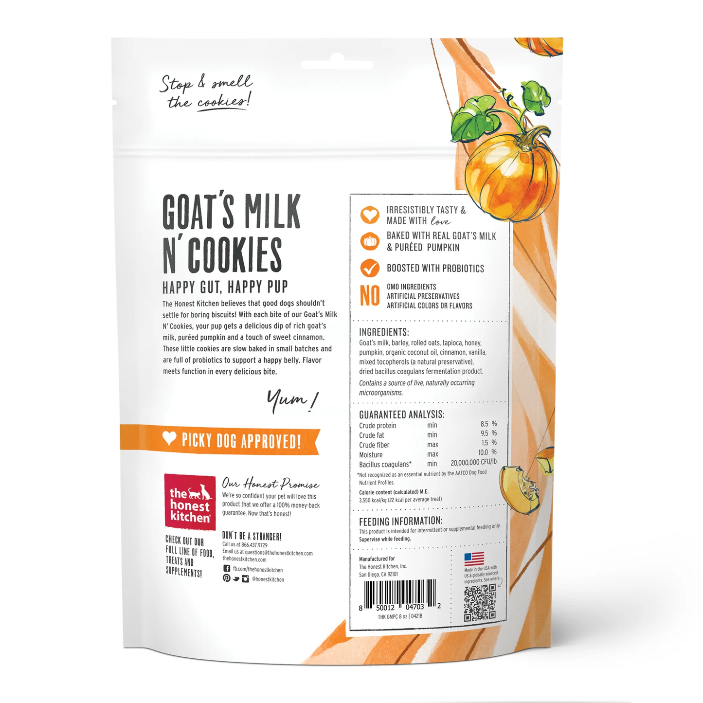 Honest Kitchen Goat Milk and Cookies Pumpkin and Cinnamon Dog Treats (8oz)