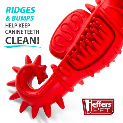 Jeffers Red Seahorse Natural Rubber Dog Chew Toy with Vanilla Scent and Textured Ridges for Dental Health