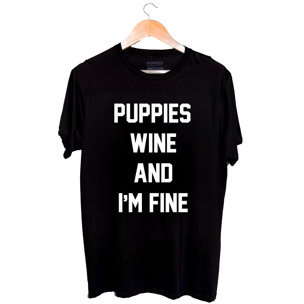 Puppies Wine & I'm Fine Unisex Crewneck Tee | Gift for Dog Moms | Wine Lovers
