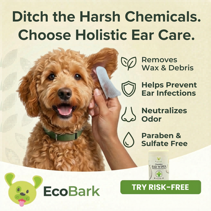 Dog Ear Wipes - Dog Ear Cleaning Wipes by EcoBark - Naturally Coconut Scented - 50 Count Finger Wipes For Puppies and Dogs