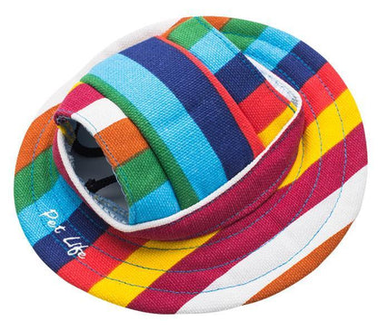 Pet Life ®  'Colorfur' UV Protectant Adjustable Fashion Canopy Brimmed Dog Hat Cap