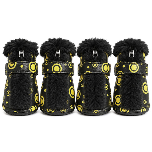 Pet Life ® Fur-Comfort 3M Insulated Fashion Fur and PVC Waterproof Winter Dog Boots - Set of 4