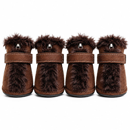 Pet Life ® Fur-Comfort 3M Insulated Fashion Fur and Suede Winter Dog Shoes Boots - Set of 4