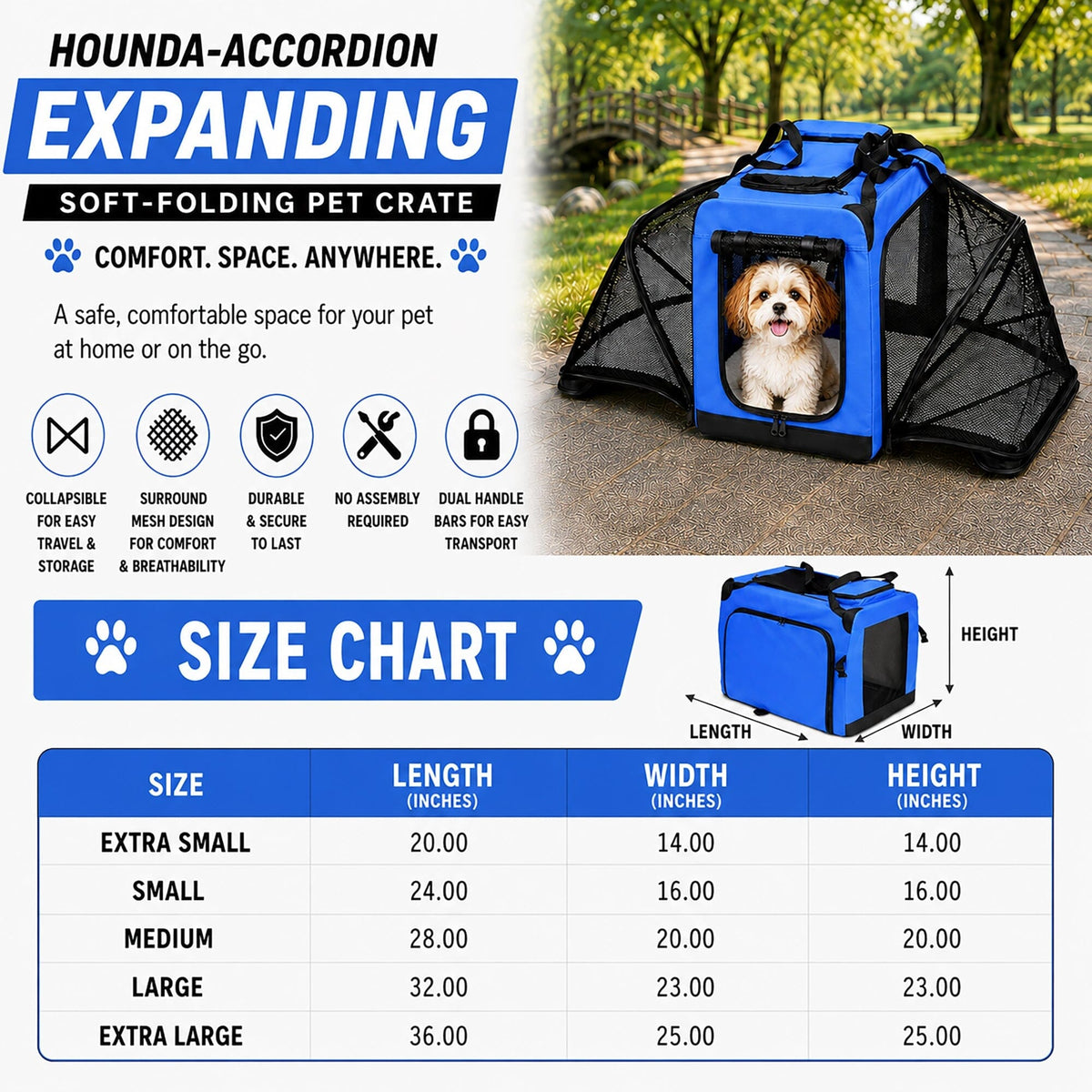 Pet Life ®  'Hounda Accordion' Metal Framed Soft-Folding Collapsible Dual-Sided Expandable Pet Dog Crate